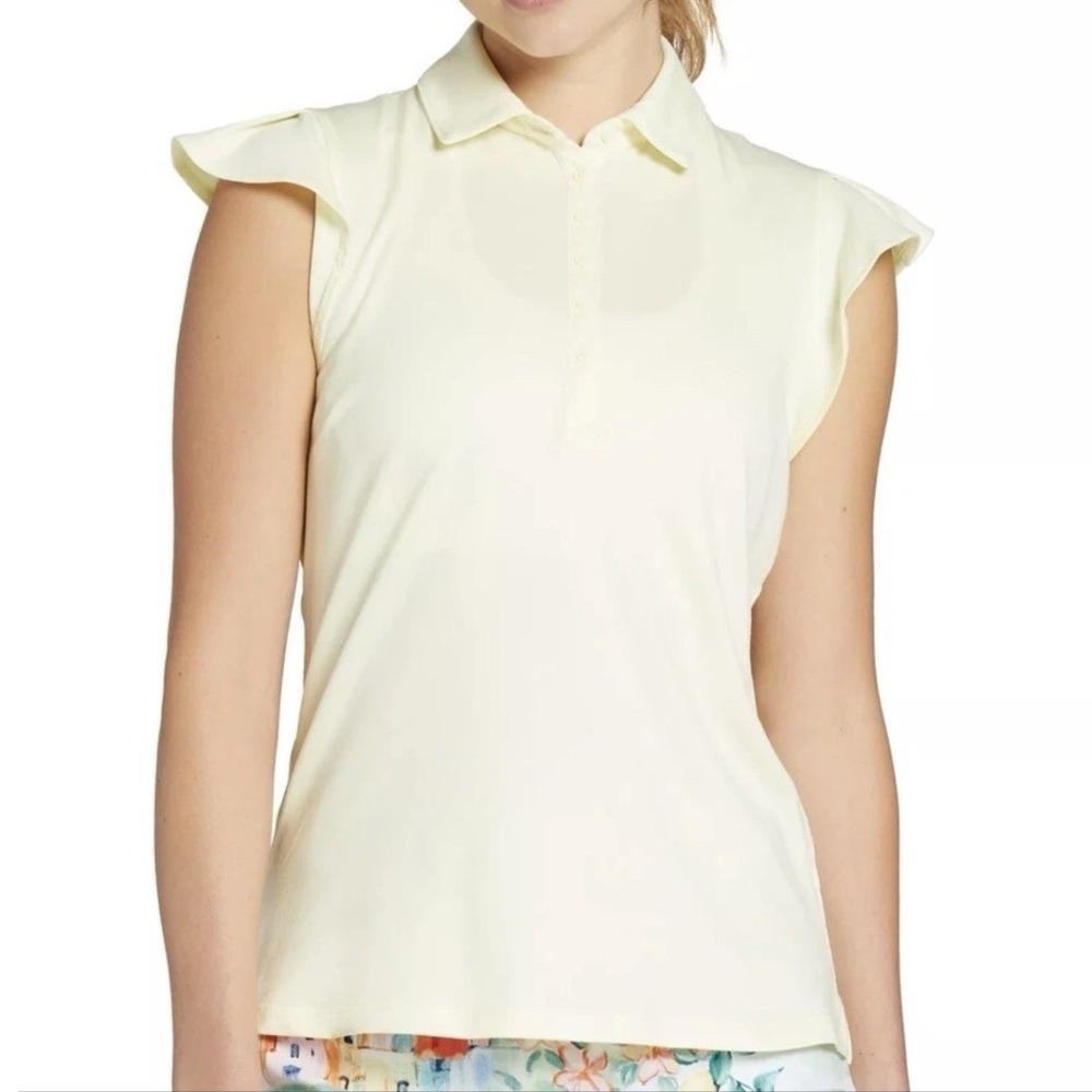 Walter‎ Hagen Women's Yellow Sleeveless Golf Polo Shirt XXL Ruffle Sleeve NWT